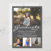 Invitation Gris Woodgrain Moderne 4 Photo Graduation (Devant)