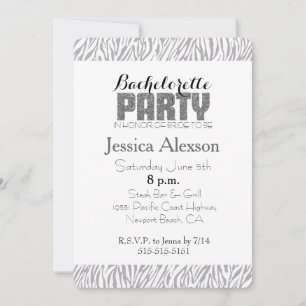 Invitation Gris Zebra Print Bachelorette