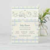 Invitation grise de baby shower de plaid (Debout devant)