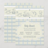 Invitation grise de baby shower de plaid (Devant / Derrière)