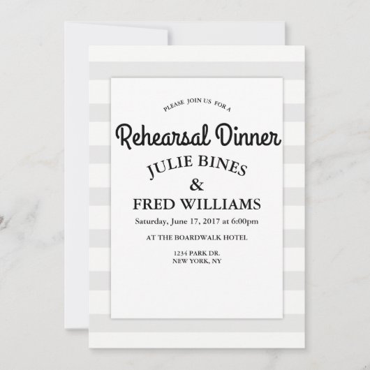 Invitation grise de dîner de répétition de rayure (Devant)