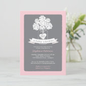 Invitation grise douce de baby shower du rose | de (Debout devant)