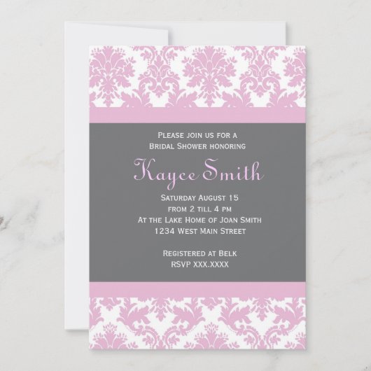 Invitation grise et rose de damassé (Devant)