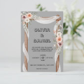 Invitation grise, marron, rustique et rose (Debout devant)