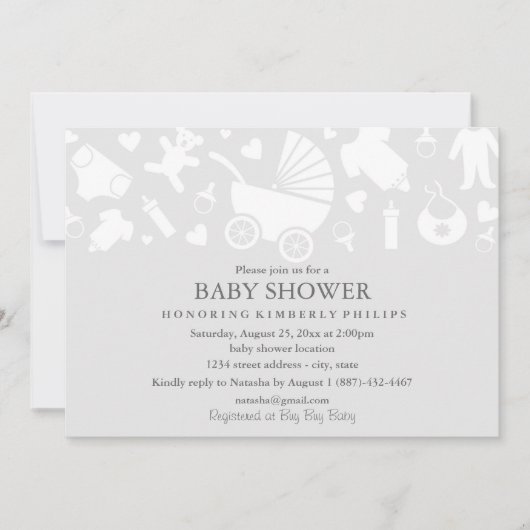 Invitation grise moderne pour baby shower (Devant)