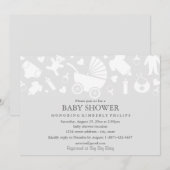 Invitation grise moderne pour baby shower (Devant / Derrière)