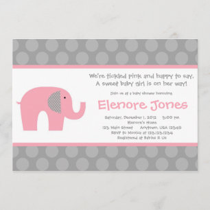 Invitation grise rose de baby shower d'éléphant