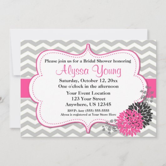 Invitation grise rose de Chevron (Devant)