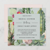 INVITATION GRISE ROSE FLORALE DÉSERT CACTI FAUNA FÊTE DES MAR (Devant / Derrière)