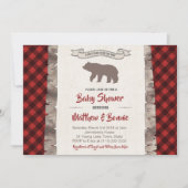 Invitation Grizzly Bear Cub Hiver Plaid Baby shower (Devant)