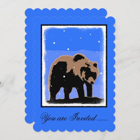 Invitation Grizzly Bear en hiver - Art original de la faune (Devant / Derrière)