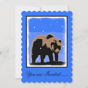 Invitation Grizzly Bear en hiver - Art original de la faune