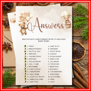 Invitation GROGNANCY CANDY MATCH Baby shower Jeu mignon Ours