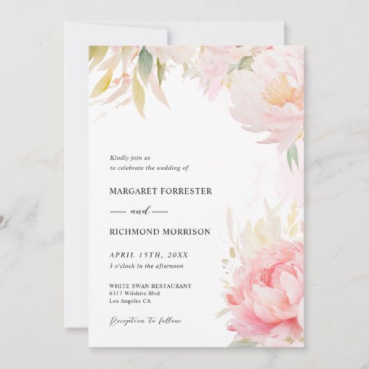 Invitation Grognon rose pâle Sage Vert Floral Printemps Maria (Devant)