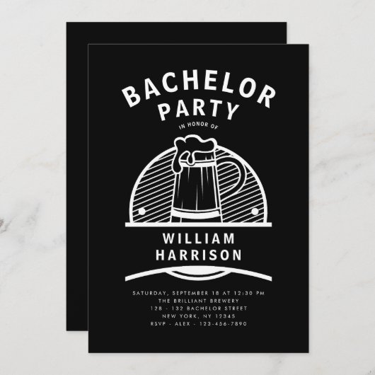 Invitation Groom Bachelor Party Black and White Brasserie Tou (Devant / Derrière)