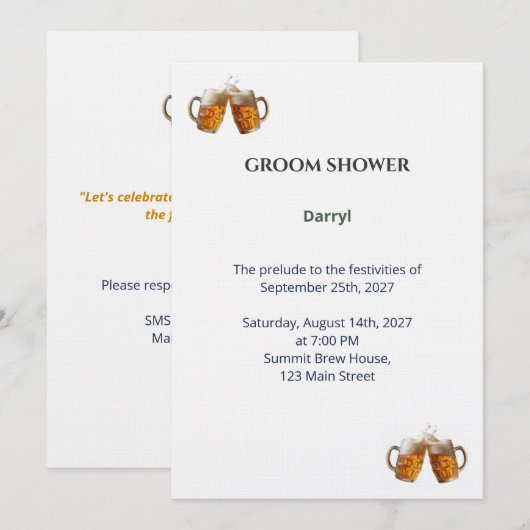 Invitation Groom Shower - Thème Bière Artisanale (Devant / Derrière)