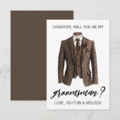 Invitation Groomsman Proposal Card, Brown Tweed Suit Jacket (Devant / Derrière)