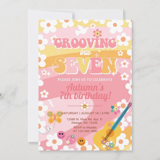 Invitation Grooving into Seven fille Super 7e anniversaire. (Devant)