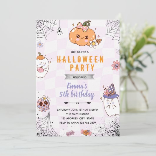 Invitation groovy à une soirée Halloween (Debout devant)