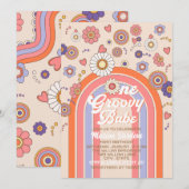 Invitation Groovy aquarelle rétro une célébration de bébé  (Devant / Derrière)