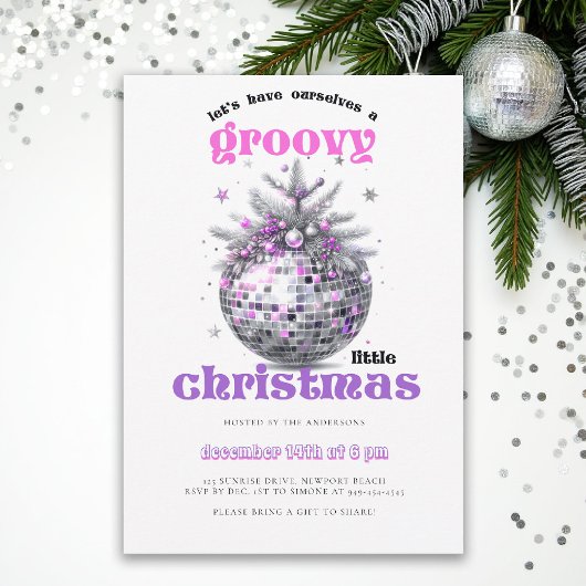 Invitation Groovy Christmas Disco Ball Pink Christmas Party