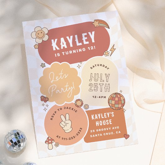 Invitation Groovy Daisy Boho Rétro Fête Anniversaire Fille