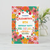 Invitation Groovy Daisy & Smiley Face Anniversaire Rétro (Debout devant)