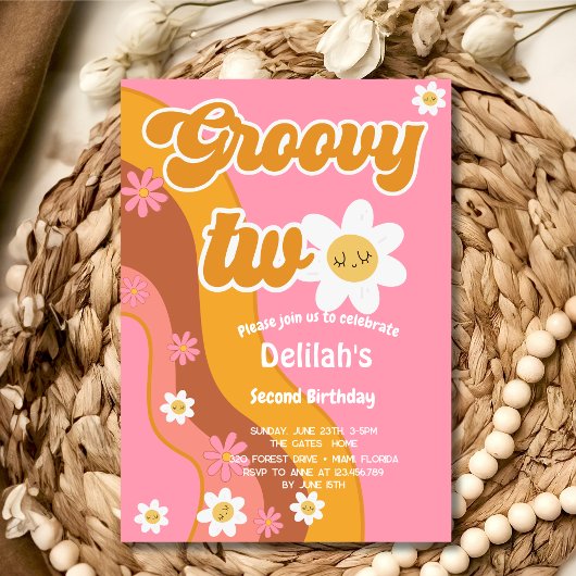 Invitation Groovy deux rétro vintage deuxième anniversaire