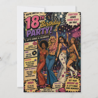 Invitation groovy disco 1970 pour 18ème anniversai