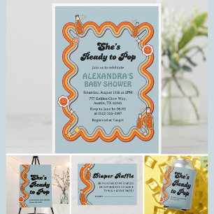 Invitation Groovy Elle est prête à éclater Garçon Bleu Poussi