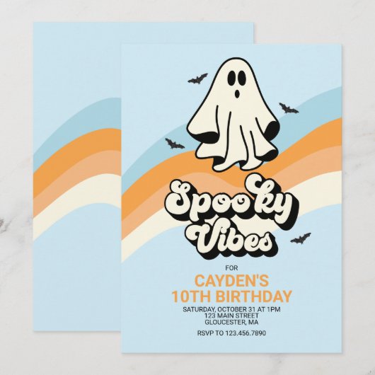 Invitation groovy Fantôme rétro Halloween Vibes Ensorcelantes (Devant / Derrière)