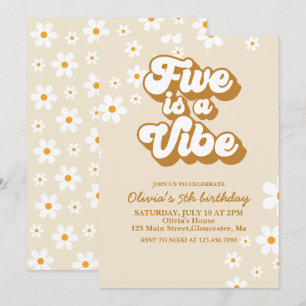Invitation Groovy Five est une ambiance Rétro Daisy 5ème anni