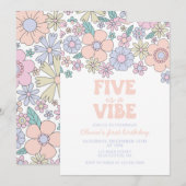 Invitation Groovy Five est une fête rétro florale pour un 5e (Devant / Derrière)