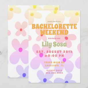 Invitation Groovy Flora Week-end Rétro pour Célibataire Arc