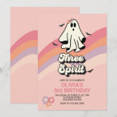 Invitation groovy Ghost rétro Halloween Trois Esprits Anniver (Devant / Derrière)