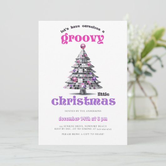 Invitation Groovy Little Christmas Disco Ball Christmas Party (Debout devant)