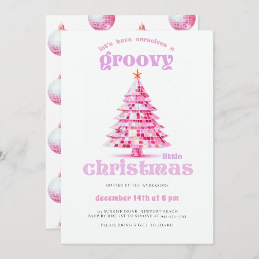 Invitation Groovy Little Christmas Pink Disco Christmas Party (Devant / Derrière)