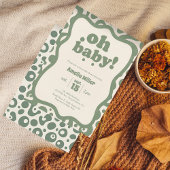 Invitation Groovy Oh Baby Shower | Retro 70s Sage Green