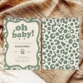 Invitation Groovy Oh Baby Shower | Retro 70s Sage Green