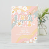 Invitation Groovy ONE 1er Anniversaire Pastel Groovy (Debout devant)
