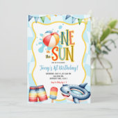 Invitation Groovy One in the sun Pool Party (Debout devant)