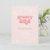 Invitation Groovy One marguerite boho florale premier anniver (Debout devant)