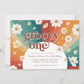 Invitation Groovy One Premier Anniversaire | Rétro Daisy Arc- (Devant)