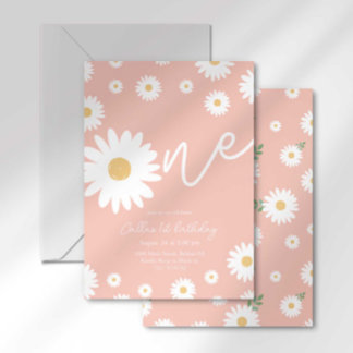 Invitation Groovy One Rétro Daisy Bohème Premier Anniversaire