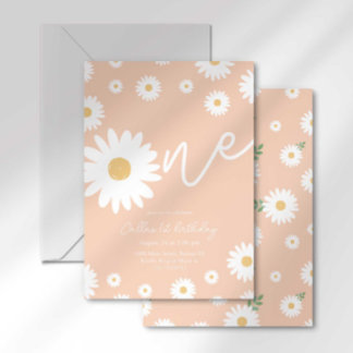 Invitation Groovy One Rétro Daisy Bohème Premier Anniversaire
