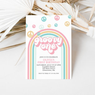 Invitation Groovy One Retro Été Arc-en-ciel