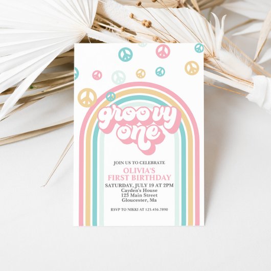 Invitation Groovy One Retro Été Arc-en-ciel