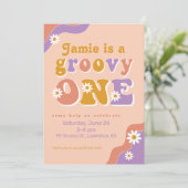Invitation Groovy One Retro First Birthday Invite (Debout devant)