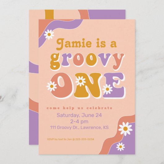 Invitation Groovy One Retro First Birthday Invite (Devant / Derrière)