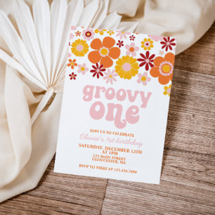 Invitation Groovy One Rétro Floral 1er Anniversaire